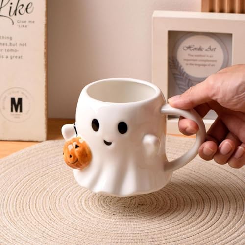 Taza de cerámica blanca con diseño de fantasma para café miniatura 5
