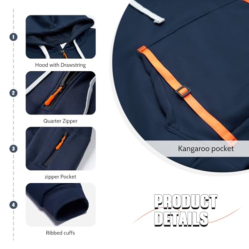 MANTORS Men's Fleece Hoodie Casual Long Sleeve 1/4 Zipper Pullover Sweatshirts Blue L — view 4