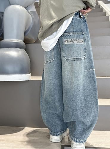 Boys Casual Pants Comfortable Denim Trousers Stylish Loose Fit Elastic Waist Streetwear for Kids Age 4-144