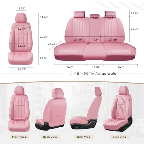 Image of Coverado Car Seat Covers Full Set, Seat Covers for Cars, Car Seat Cover, Car Seat Protector, Leather Car Seat Cushion, Waterproof Car Seat Covers Front Seats and Back Fit for Most Cars(Pink)