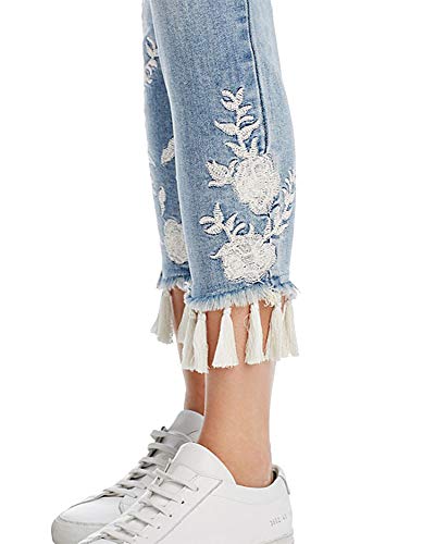 [BLANKNYC] Embroidered Tassel-Hem Skinny Jeans in Blue (Navy, 24)2