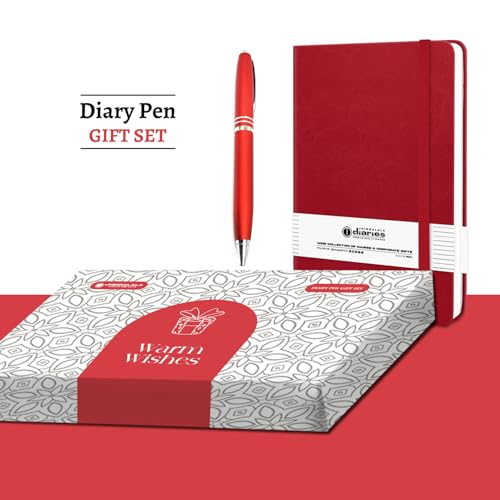 Image of Jhingalala A5 Leather Cover Hardbound Undated Journal Notebook with Pen Combo Gift | 80 GSM Premium Non-Bleeding Paper | Diary with Pen | Ideal Corporate, Diwali & New Year Gift (Red)