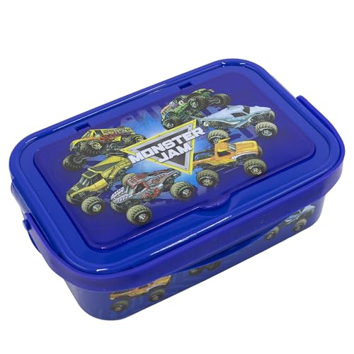 Image of Fast Forward Monster Jam Bento Box Lunch Kit for Boys | 3-Section Grave Digger Lunch Container with Fork and Spoon | BPA-Free Dishwasher Safe Monster Truck Lunch Box | Ages 3+