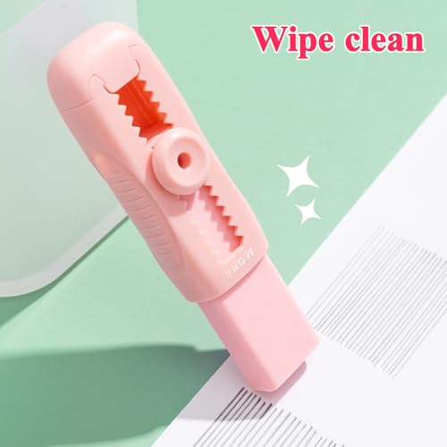 Image of M&G 4+1 Pack Rubber Pink Erasers Sliding Retractable Eraser, Soft Cute Erasers Push Pull Large Pencil Erasers with Plastic Sleeve 4 Refill Eraser for School Students Kids Office Home Supplies