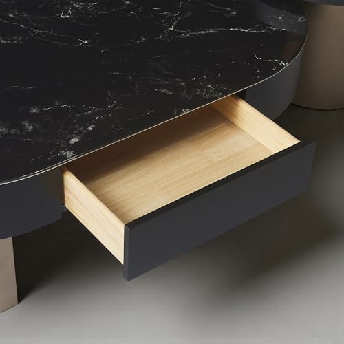 Image of The Attic Noir Luxe Coffee Table Set of 2 | Black Marble Finish | Modern Center & Side Table Combo for Living Room | Metal Base | Stylish Designer Furniture