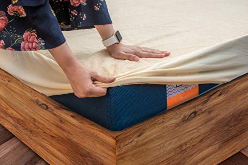 Image of Flo Aloe Vera Infused Mattress Protector - Waterproof & Washable | 100% Cotton | Mattress Cover in Beige Color (King Size, 84x72 Inches)
