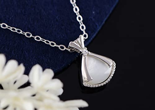 Image of Alilang Sparkling Crystal Rhinestone Seashell Skirt Necklace - 925 Sterling Silver Fan Pendant Necklaces For Women With Bow