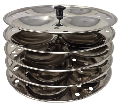 Tabakh Stainless Steel 5-Rack Idli Stand, Medium, Silver Tabakh Stainless Steel 5-Rack Idli Stand, Medium, Silver