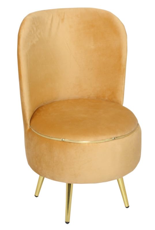 Image of Ottoman for Living Room, Velvet Round Foot Rest Stool, Metal Legs Chair for Sitting, Puffy for Bedroom & Makeup Room Decor | Chair (18 inchx18 inchx32 inch), Puffy (16 inchx16 inchx17 inch) | (Combo-Beige)