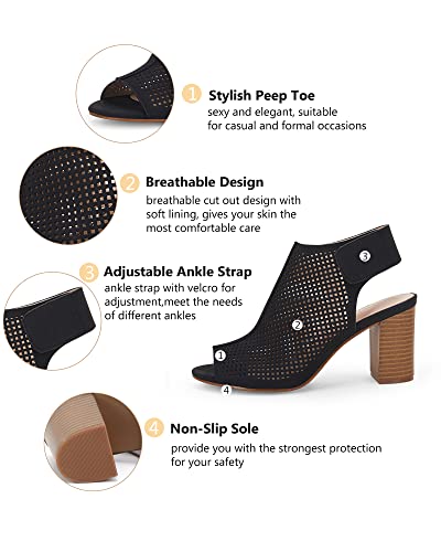 Coutgo Women Open Toe Booties Black Cutout Ankle Strap Block Heeled Sandals High Heels Boots #TOP3