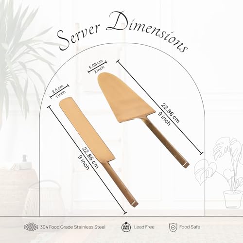 Image of nestroots Golden Stainless Steel Cake Server Set of 2 | 9 Inches Knife & Server with Plain Handle | Perfect for Cake Cutting, Dessert Serving & Partiess | Elegant & Durable Design