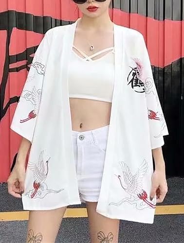 Image of LAI MENG FIVE CATS Women's Floral Print Loose Blouse Japanese Kimono Tops | Puff Sleeve,Cover up Top,Casual Cute Tops,Summer Cardigans 2026