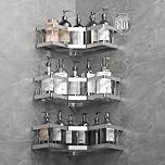 AceMining Shower Caddy, 3 Pack Silver Bathroom Shelves, Adhesive Shelf Storage No Drilling, 201 Stainless Steel Shower Organiser, Rust-Resistant Caddy Corner, Soap Holder, Bathroom Accessory