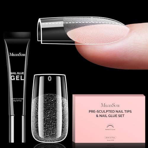 Image of MelodySusie Square Gel Nail Tips Kit-300Pcs Pre-Building Apex Fake Nail Tips 20g Solid Nail Glue Gel,Half Matte Full Cover Clear Acrylic Nail,15Sizes Thick Strong Long Lasting for Home DIY&Salon