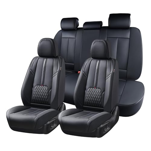 Image of Coverado Car Seat Covers Full Set, Black Seat Cover with Lumbar Support, Luxury Leather Seat Covers for Front and Back, Waterproof Car Seat Protector Car Seat Cushion Universal Fit for Most Vehicles