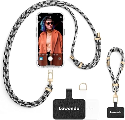 Image of 2 Pads Phone Lanyard Adjustable Crossbody Cell Phone Neck Strap | Universal Mobile Phone Wrist Lanyard,2pcs Tether Tab for Travel Essentials,Anti-Lost Charm Strap for Women Men,Mix Black&Gray