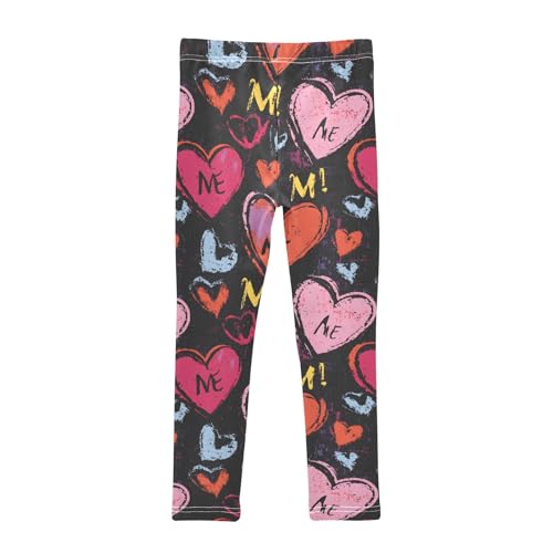 Hearts Black Background Girls Leggings Athletic Pants Tights Stretch Bottom2