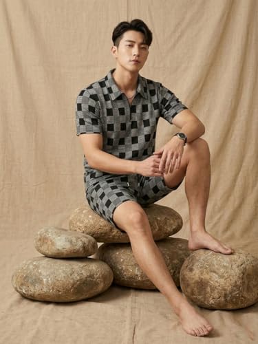 Image of Men's Printed Zip Polo Neck T-Shirt with Half Short Pant Co-ord Set Fabric, Stylish Printed Design, Comfortable Regular Fit