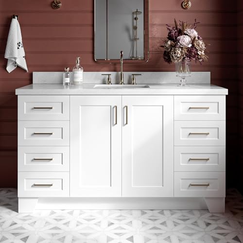 ARIEL 61" White Bathroom Vanity, 1.5" Edge Italian Carrara Marble