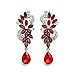 BriLove Women's Wedding Bridal Dangle Earrings Bohemian Boho Crystal Flower Chandelier Teardrop Bling Earrings Garnet Color Silver-Tone