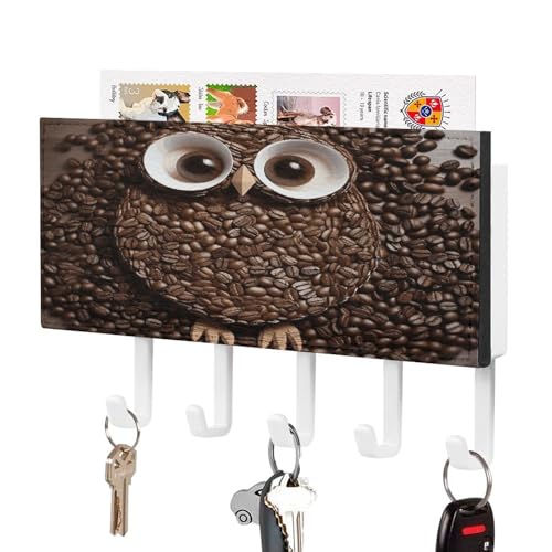 Colgador de llaves de pared con diseño de búho de grano de café y estante organizador de metal 2