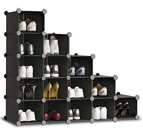 HOMIDEC Shoe Rack, 16 Cube Shoe Storage Cabinet Plastic Shoe Box Organizer for Closet Hallway Bedroom Entryway