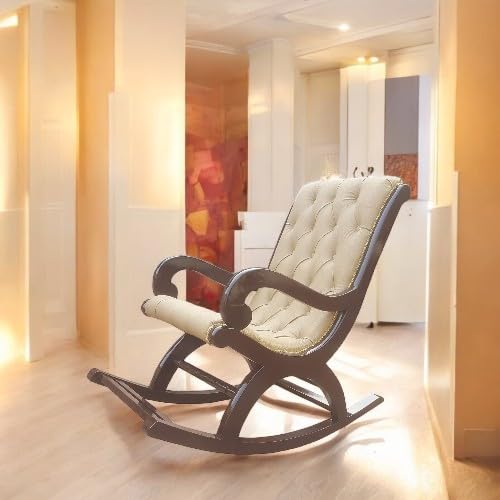 Image of Solid Sheesham Wood Rocking Chair for Living Room | Ergonomic Resting Chair for Relaxing and Pregnant Women (Cream)