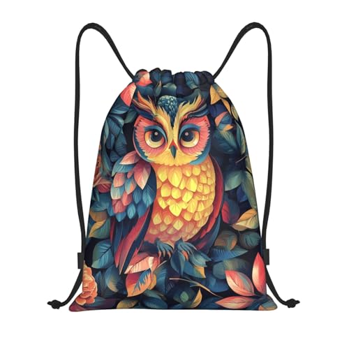 Drawstring Backpack Sports Gym Bags Draw String Bag for Women Men Color owl pattern Drawstring Bags Sackpack
