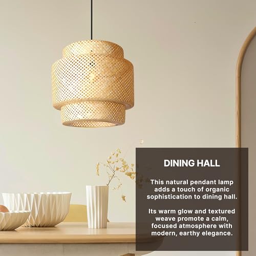Image of Habere India-All the Cultures Fabricating India Bamboo Lampshade | Pendant Lamps | Boho Lamp Shade | Cane Lampshades | Rattan Lamp Shade | Wicker Lampshade (Diameter 40 CM, Height 37 CM)
