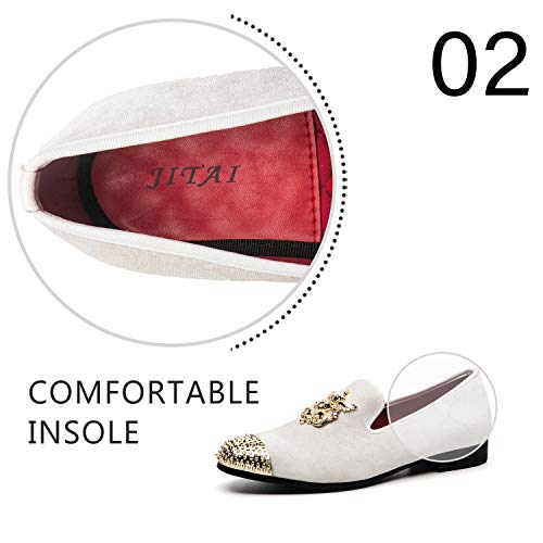 Men Genuine Leather Mens Metallic Textured Slip-on Glitter Loafers Shoes, White/01, 11 US by JITAI - Used condition - Image 3