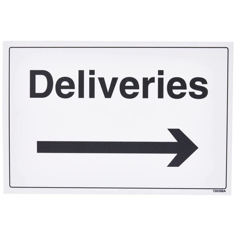 V Safety Deliveries With Arrow Right Sign - 300mm x 200mm - 1mm Rigid Plastic