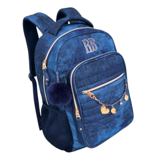 Mochila De Costas Escolar Juvenil Rebecca Bonbon Jeans Azul Clio Style