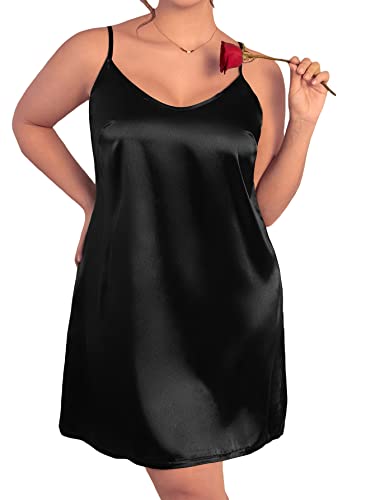 Floerns Women's Plus Size Satin Spaghetti Strap Nightdress Full Slip Sleepwear Black 3Xl #TOP18