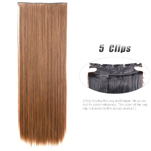 Image of Artifice 5 Clip Straight Clip in Hair Extensions for Women Natural Soft Clip on Extensions Synthetic Thick Hairs for Any Event for Girls Hair Extension Golden Brown 26 inch