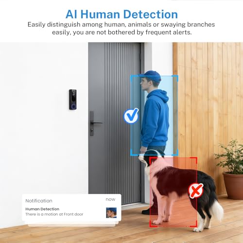 Gazing 1080P Wireless Wi-Fi Doorbell Camera for Home Safety, Night Vision, 2-Way Audio, Cloud Storage, AI Human and Moti - Additional View