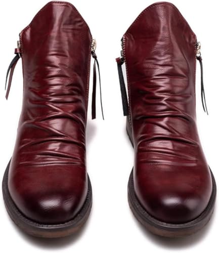 Botines De Punta Redonda para Hombre, Botas De Negocios con Cremalleras De Doble Cara, Botines De Piel Vintage, Zapatos Cómodos De Caña Media para Caminar (Red 7 UK)
