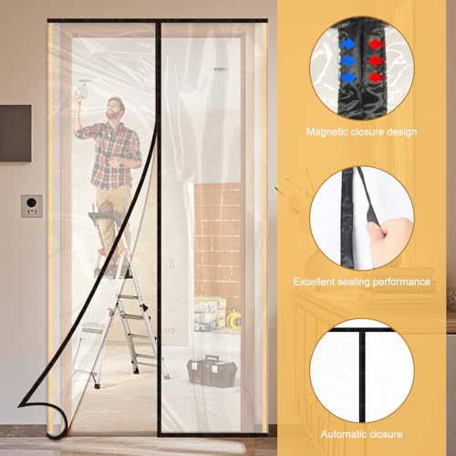 CPROSP 2Pcs Staubschutztür mit Magnetverschluss 120×220CM, Staubschutzwand aus EVA mit 2× Doppelseitiges Klebeband, Folientür für Renovierung & Umbau, Ideal als Staubtür, Baustellentür