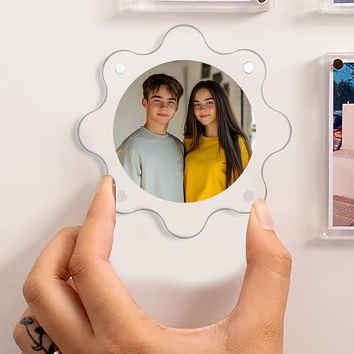 Image of Art Street Customized Acrylic Magnetic Picture Photo Frames 9x9 Cm Set of 2, Custom Acrylic Refrigerator, Flower Shape Fridge Magnetic Photo Frames with Personalized Photos, for Gifts