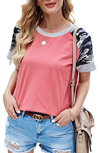Womens Raglan Tops Pink Shirts For Women Tunic Tops (2-Dark Pink-Short sleeve, X-Large)