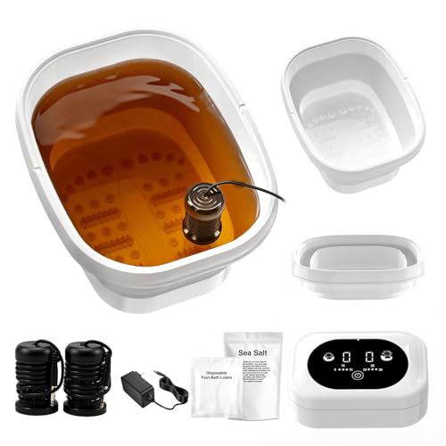 Ionic Foot Bath Detox Machine,Foot Detox Foot Bath Soak Tub with 2 Arrays,80 Disposable Liners,Detox Sea Salt,Folding Foot Spa Bucket,Home Salon-Level Foot Soaking Tub