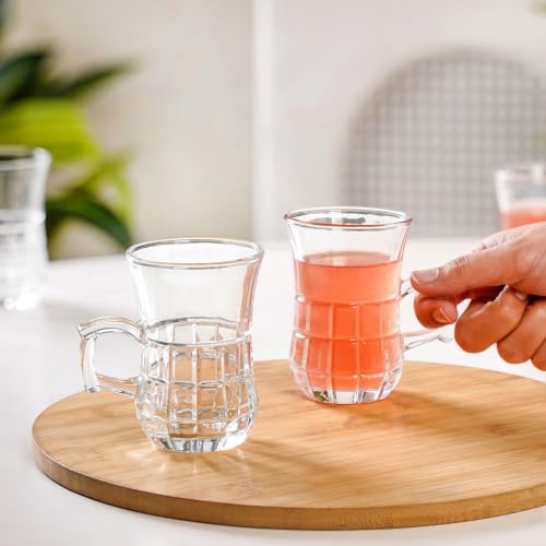 Image of Nestasia Set of 6 Transparent Glass Tea Cups (150ml Each) - Checkered Embossed Durable & 100% Food-Safe Coffee Mugs | Perfect for Coffee, Tea, Hot & Cold Beverages
