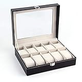 Material: Leder LMEPQZ 10 Grid Pu Leder Armbanduhr Display Box Schmuck   Uhr Lagerung Inhaber Veranstalter Fall Top Qualität   Russische Föderation