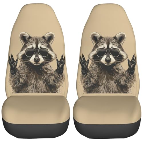 Foruidea Raccoon Rock Car Seat Covers Universal 2 Pcs Auto Front Seat Cover Fit Most Cars,SUV,Sedan,Trucks