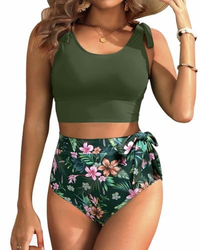 Image of Yonique Two Piece High Waisted Swimsuits - Women Tummy Control Bikini Modest Bathing Suit 2PC 2025