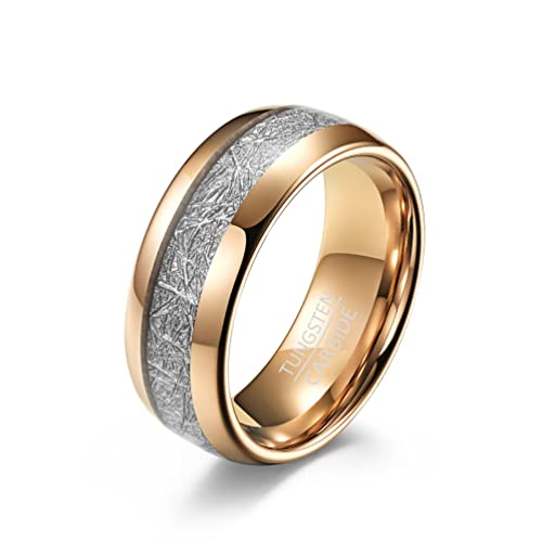 Whoiy Alianza Personalizable, Tungsteno Anillos con Oro Rosa Anillo de 8 Mm Regalo de Joyería de Anillo para Hombres Mujeres Talla 22