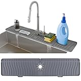 AAROO 24 Inch Longer Faucet Mat for Kitchen Sink, Silicone Sink Faucet Mat Splash Guard 5° Slope Premium Kitchen Sink Splash Faucet Guard, Fast Self-Draining Mat (Grey)