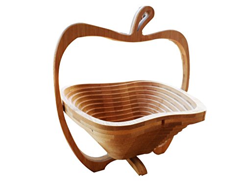 Natural Bamboo Apple Collapsible Fruit & Vegetable Basket Bowl Foldable Wood Fruit Basket Elephant, Folding Fruit Bowl by OTOP Thai