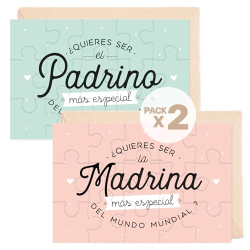 Manahia - Pack de 2 puzzles padrinhos - Quer ser o meu padrinho/madrinha? - Ideia original anúncio de gravidez - mensagem surpresa com envelopes kraft - design francês