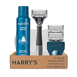 Harry’s Razors for Men – Shaving Kit includes a Mens Razor Handle, 3 Blade Refills, Travel Cover, and 4 Oz Shave Gel