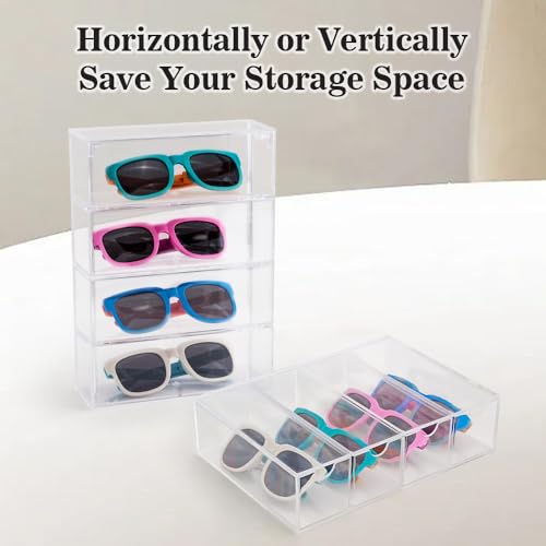Image of 2PC Acrylic Sunglass Organizer with 2PC Glasses Cleaning Cloth, Clear Glasses Holder, Eyeglass Eyewear Display Case 4 Drawer Tray for Women Men Glasses Jewelry Watch Make-up Storage